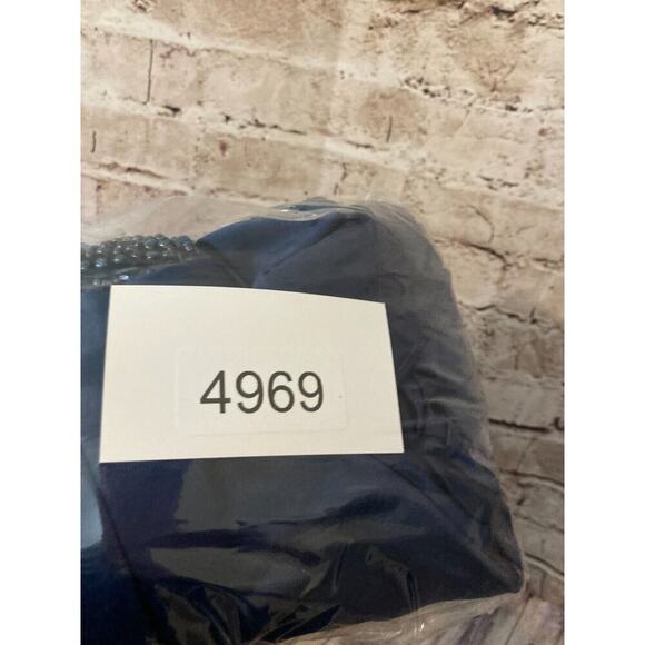 Neblon Poly USA Dress Womens XL Evening Navy Blue Satin Beaded Halter Party Zip - Picture 12 of 15